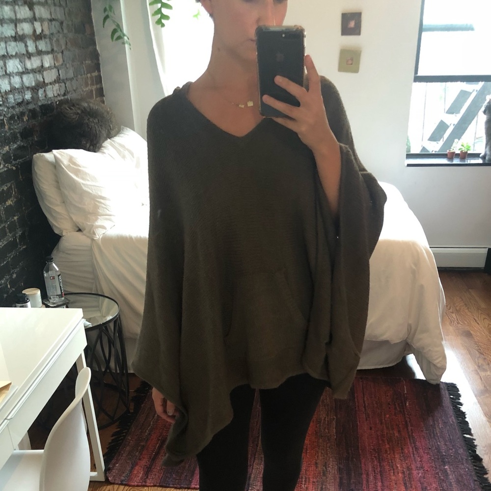 Army Green Cape Sweater With Hood